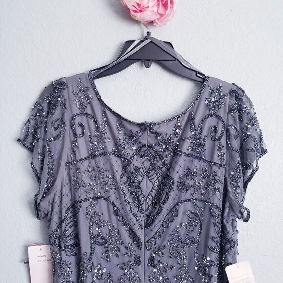 Pisaro Nights Smoke Gray Beaded Mesh Dress - Picture 9 of 10